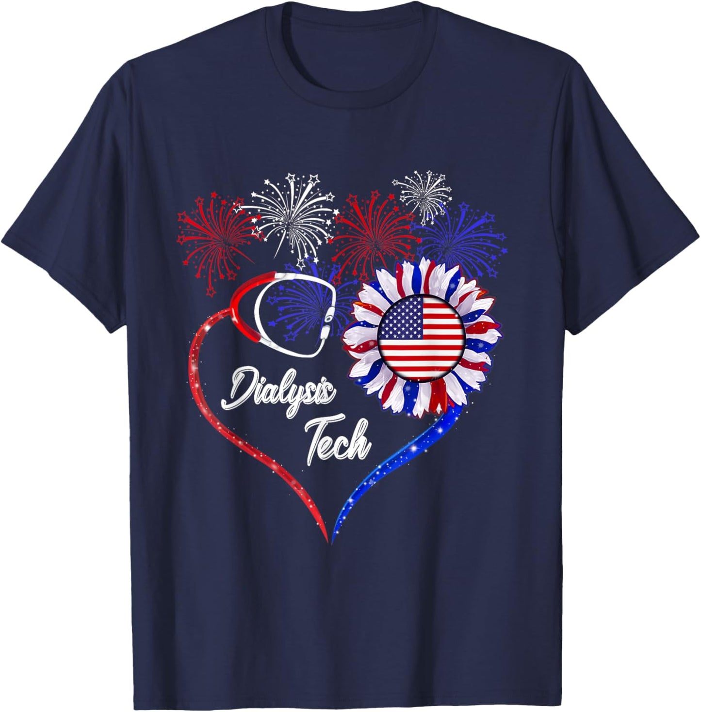 Patriotic Dialysis Tech - American Flag Sunflower Love Men T-Shirt - T-Shirt | Navy