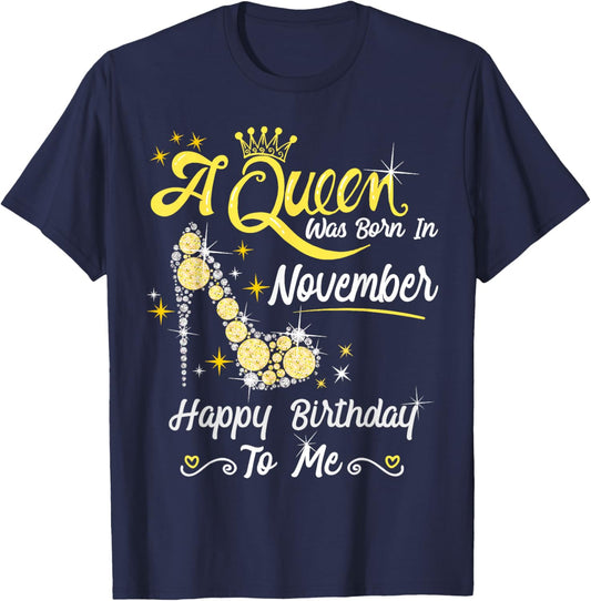 A Queen was Born in November Queen Birthday Shirt T-Shirt - T-Shirt | Navy