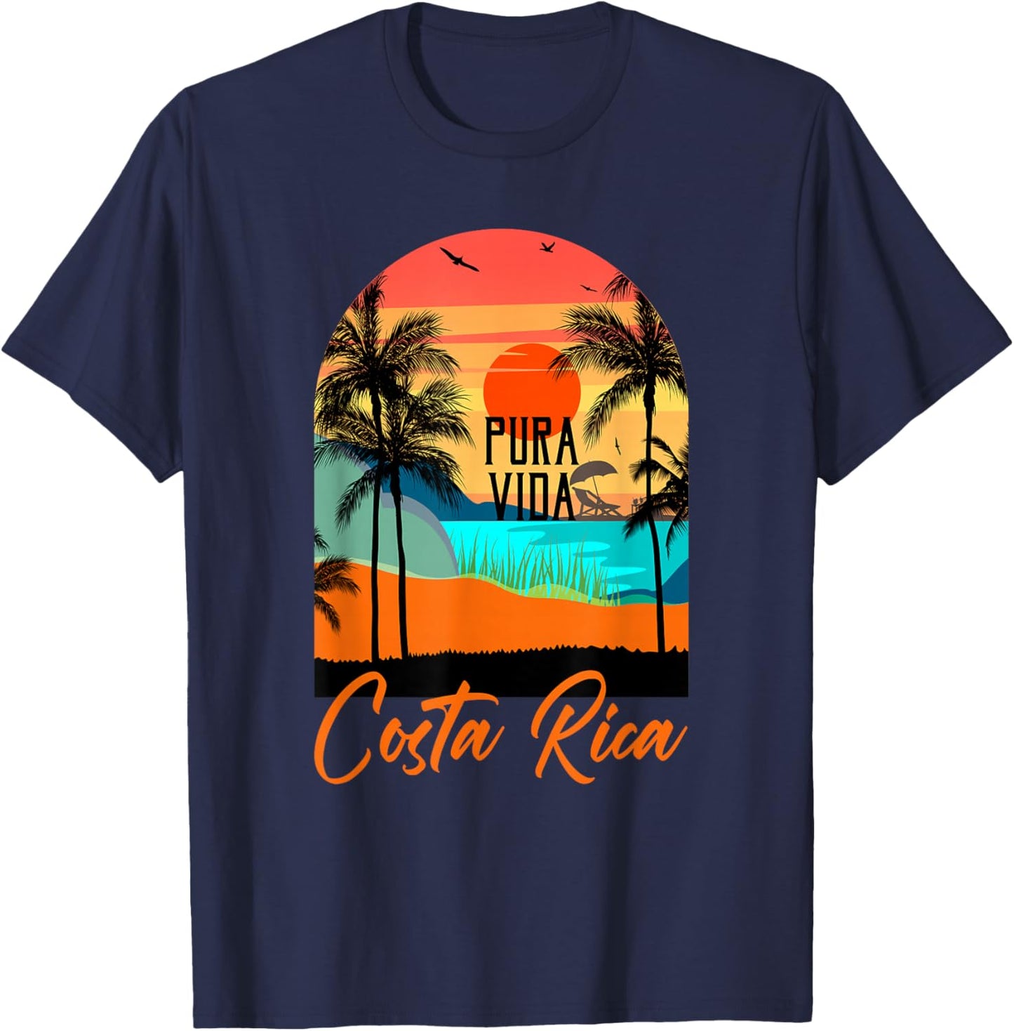 Pura Vida T Shirt Costa Rica Shirt Tropical Beach Retro T-Shirt - T-Shirt | Navy