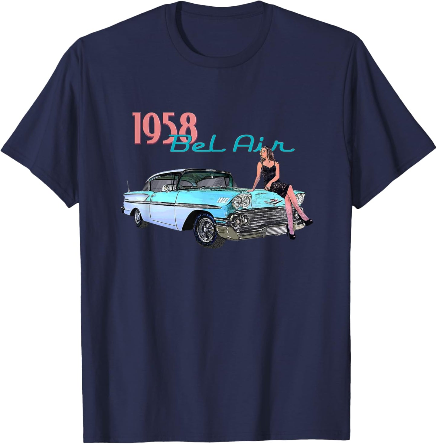 Vintage Cars, Classic Cars, 1958 Bel Air, 1950's, Girls T-Shirt - T-Shirt | Navy