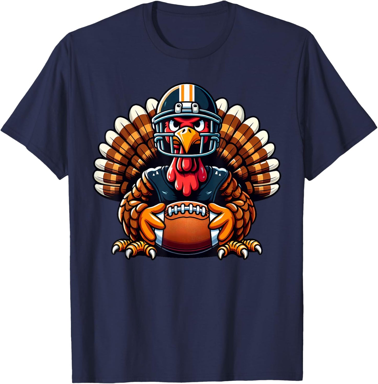 Cool Thanksgiving Football Gobble Player Turkey Football T-Shirt - T-Shirt | Navy