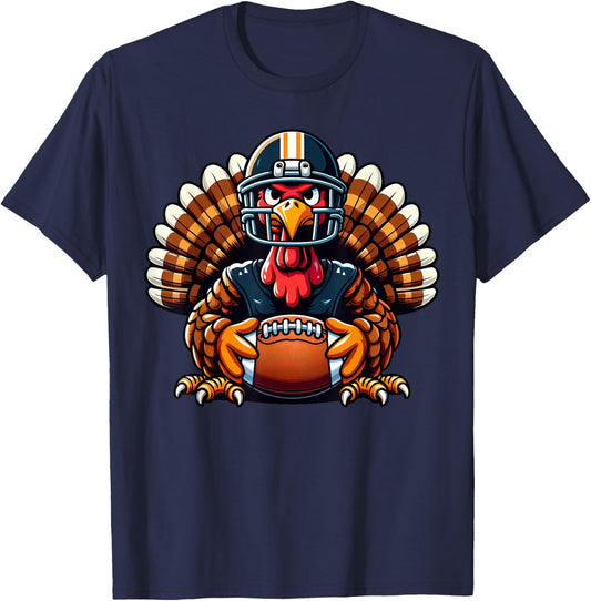 Cool Thanksgiving Football Gobble Player Turkey Football T-Shirt - T-Shirt | Navy