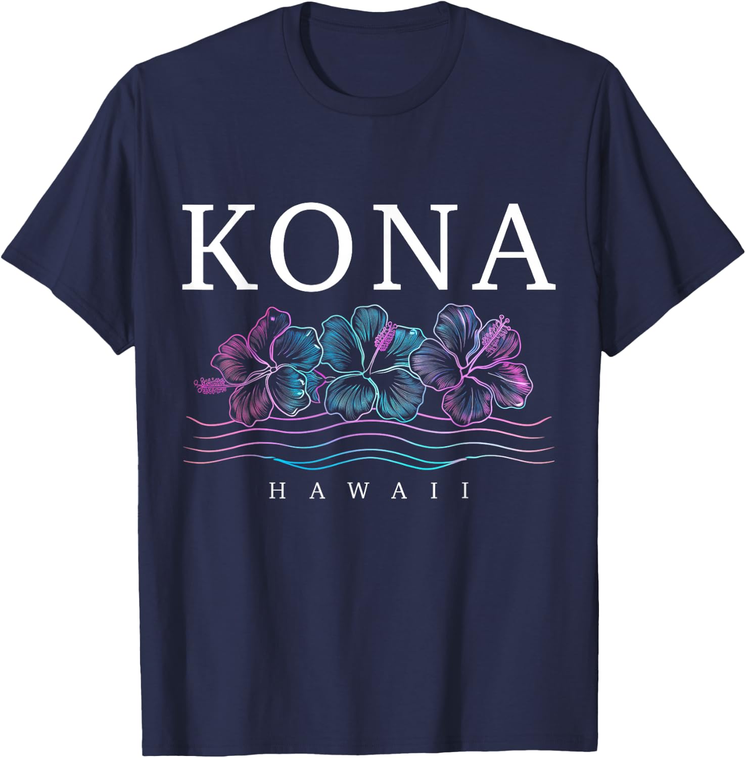 Kona Hawaii Hawaiian Hibiscus Flowers Surfer Souvenir T-Shirt - T-Shirt | Navy
