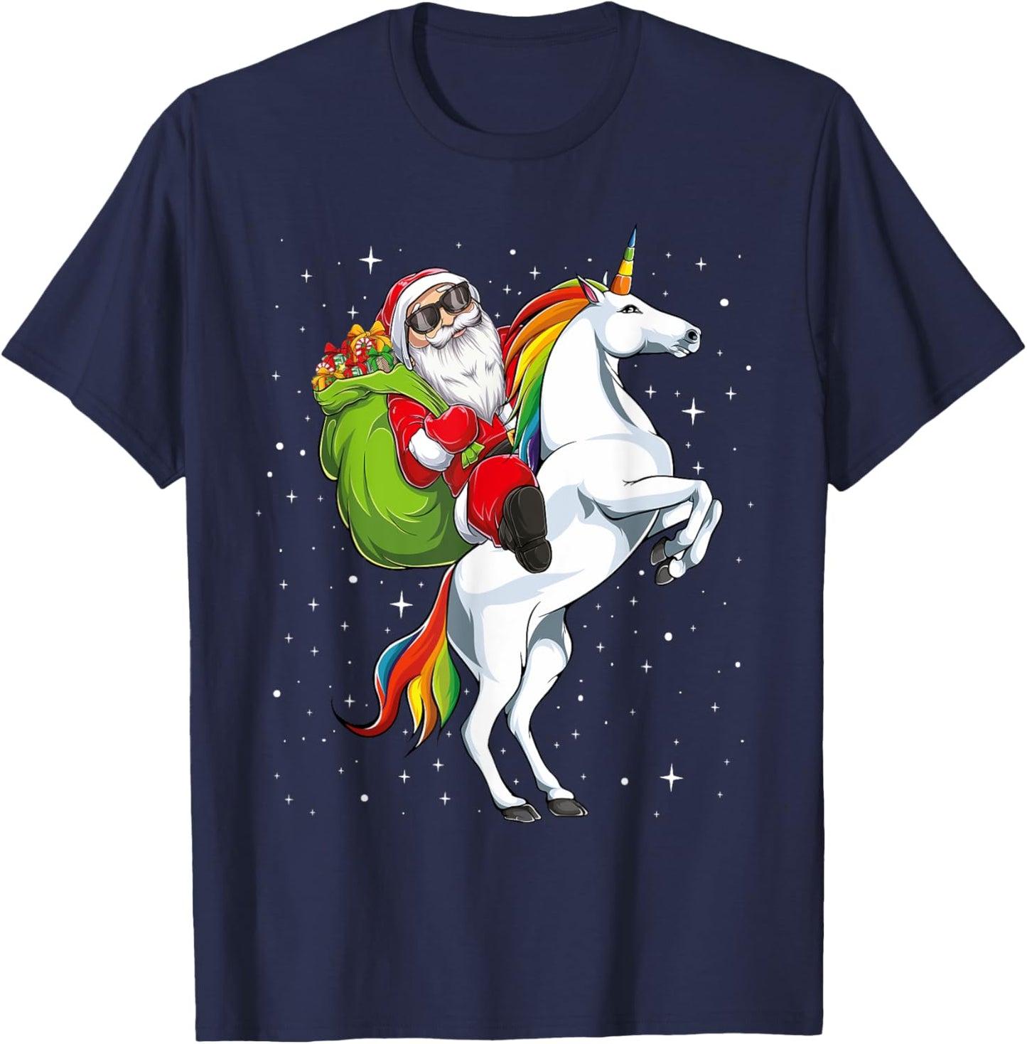 Christmas Santa Riding Unicorn horse Girls Kids Women pajama T-Shirt - T-Shirt | Navy