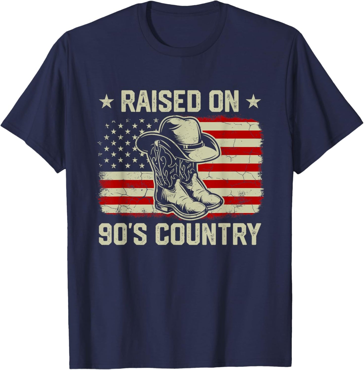 Vintage American Flag Raised On 90's Country Music T-Shirt - T-Shirt | Navy