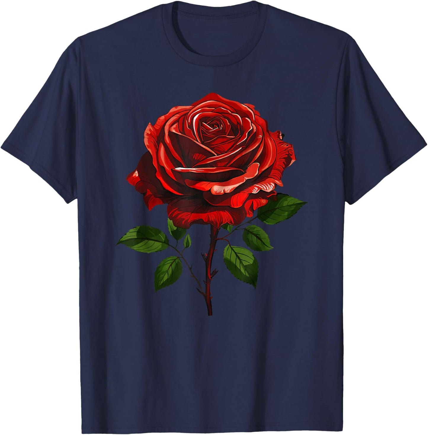 Single Red Rose Flower T-Shirt - T-Shirt | Navy