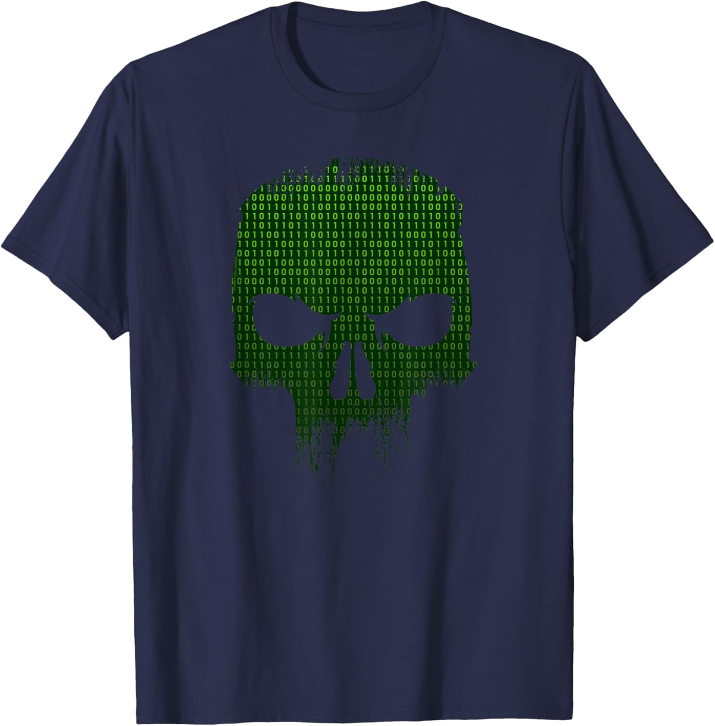 Binary Code Skull Computer Programmer Developer Tech Geek T-Shirt - T-Shirt | Navy