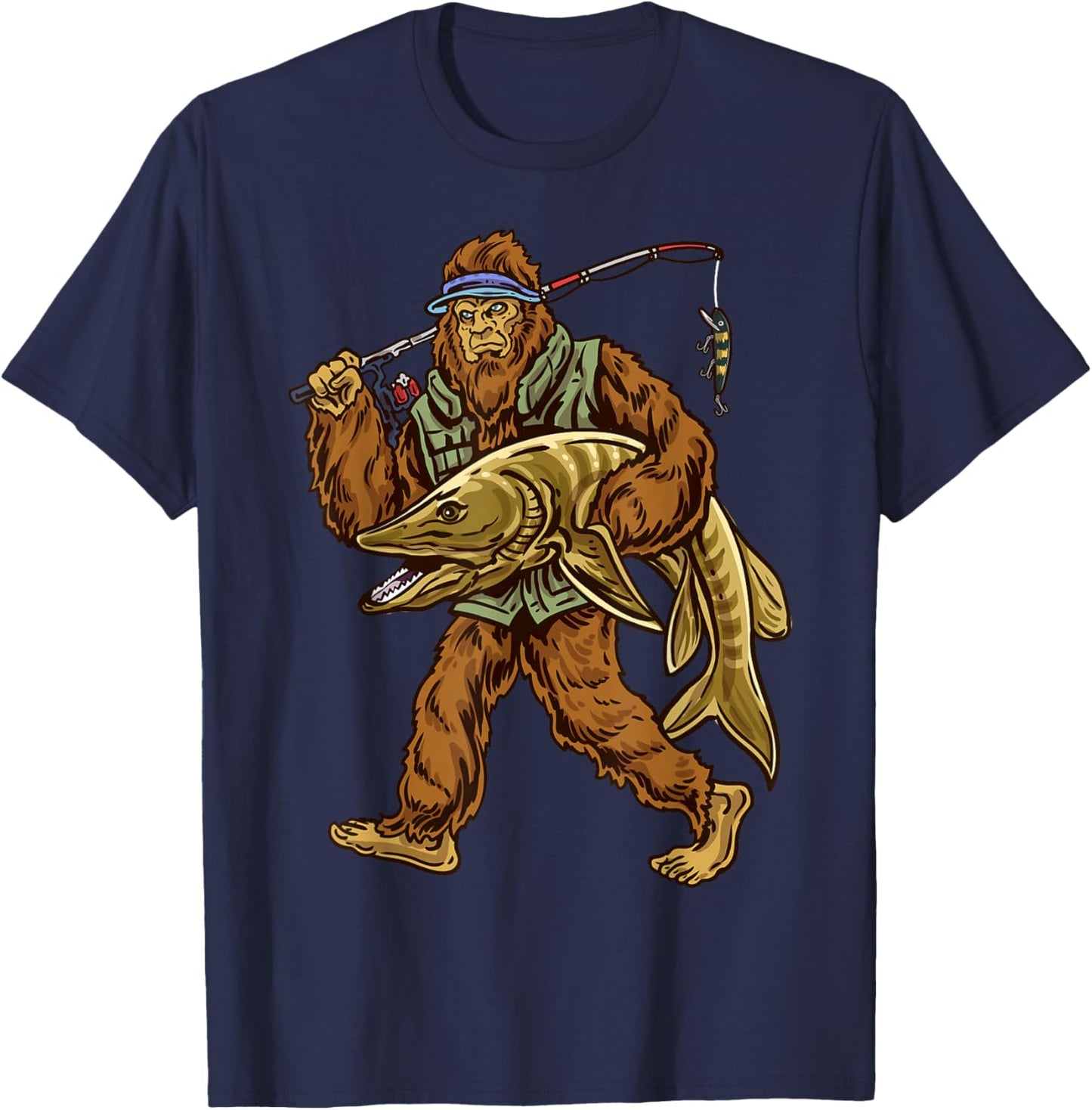 Muskie Fishing Bigfoot Musky Hunting Fishermen T-Shirt - T-Shirt | Navy