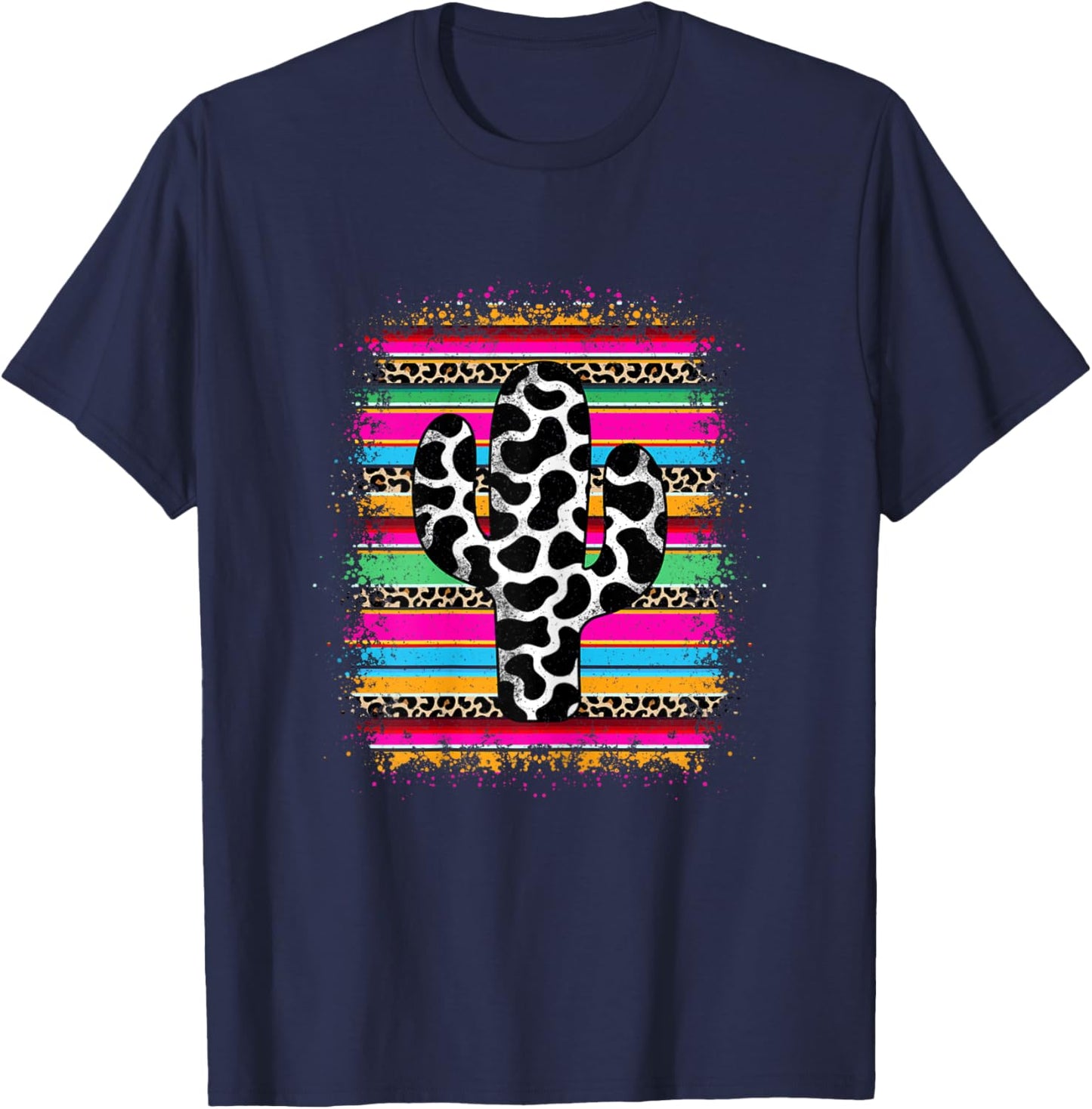 Western Cow Print Cactus Serape Cowgirl Country Women Girls T-Shirt - T-Shirt | Navy