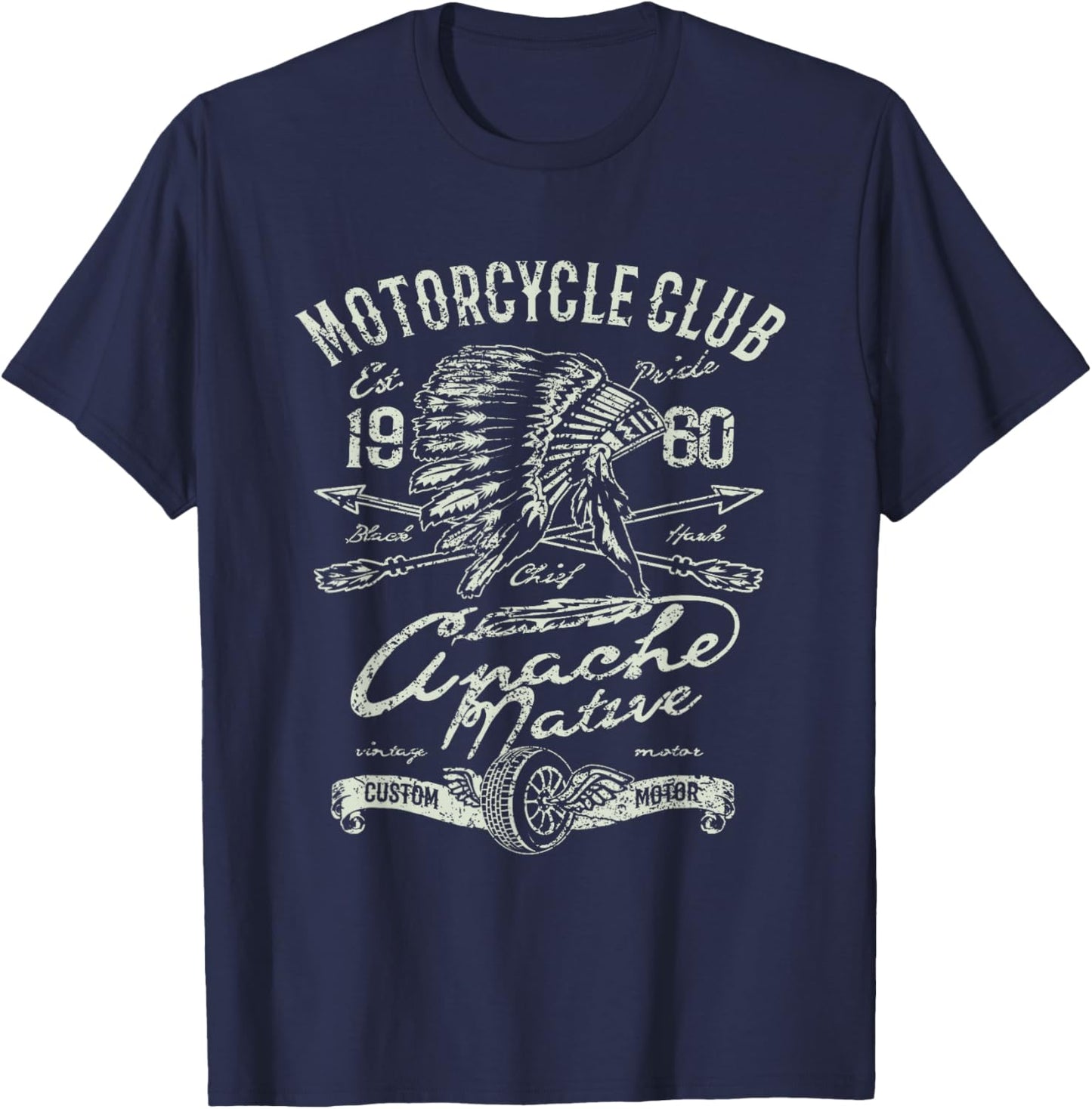Vintage Motorcycle American Indian Biker Patriotic Retro T-Shirt - T-Shirt | Navy