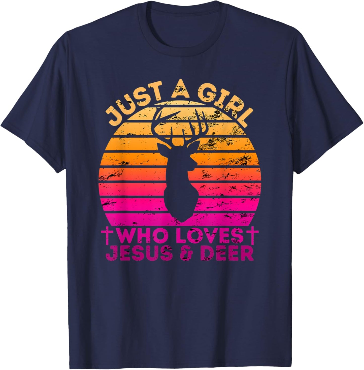 Girl Who Loves Jesus And Deer - Christian Woman T-Shirt - T-Shirt | Navy
