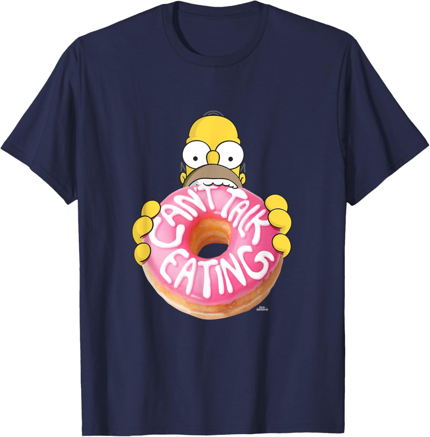 The Simpsons Homer Can't Talk Eating Donut Small T-Shirt - T-Shirt | Navy