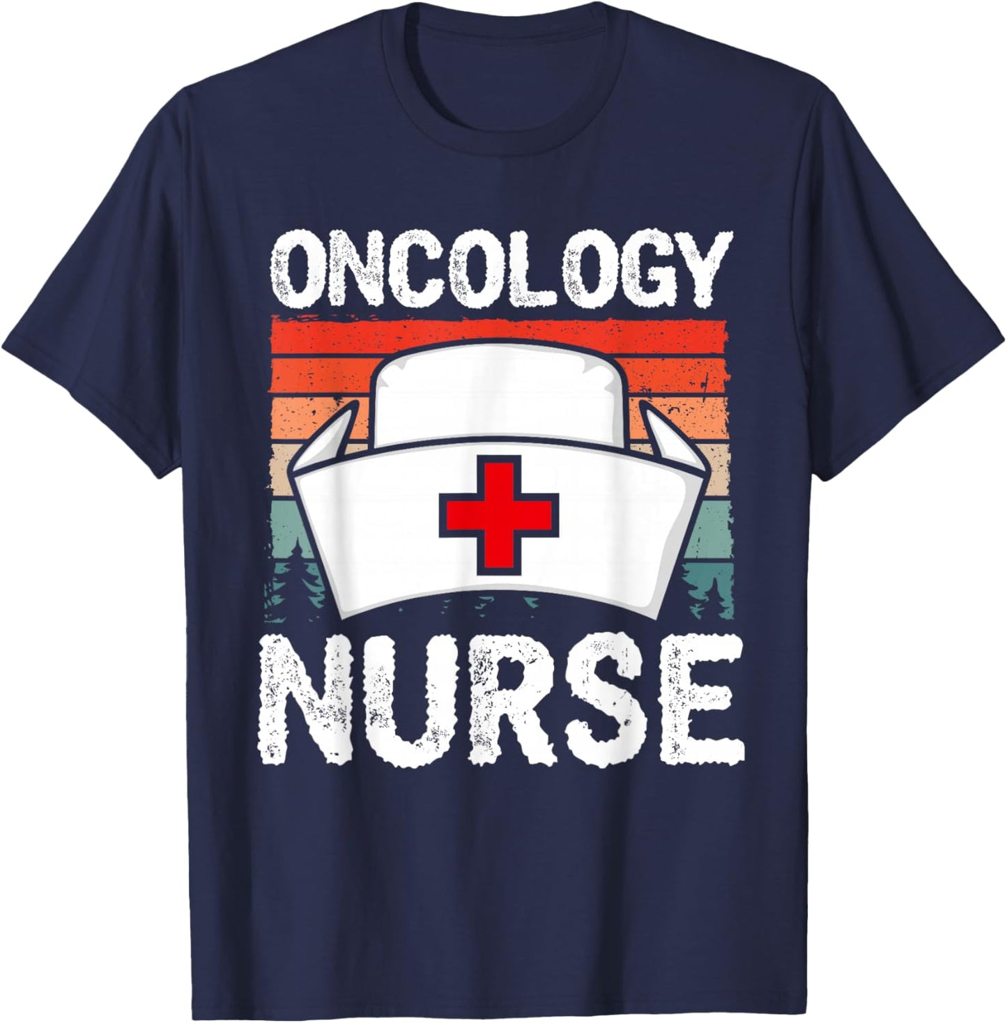 Cute Oncology Nurse Vintage Sunset Medical Nursing Scrubs T-Shirt - T-Shirt | Navy