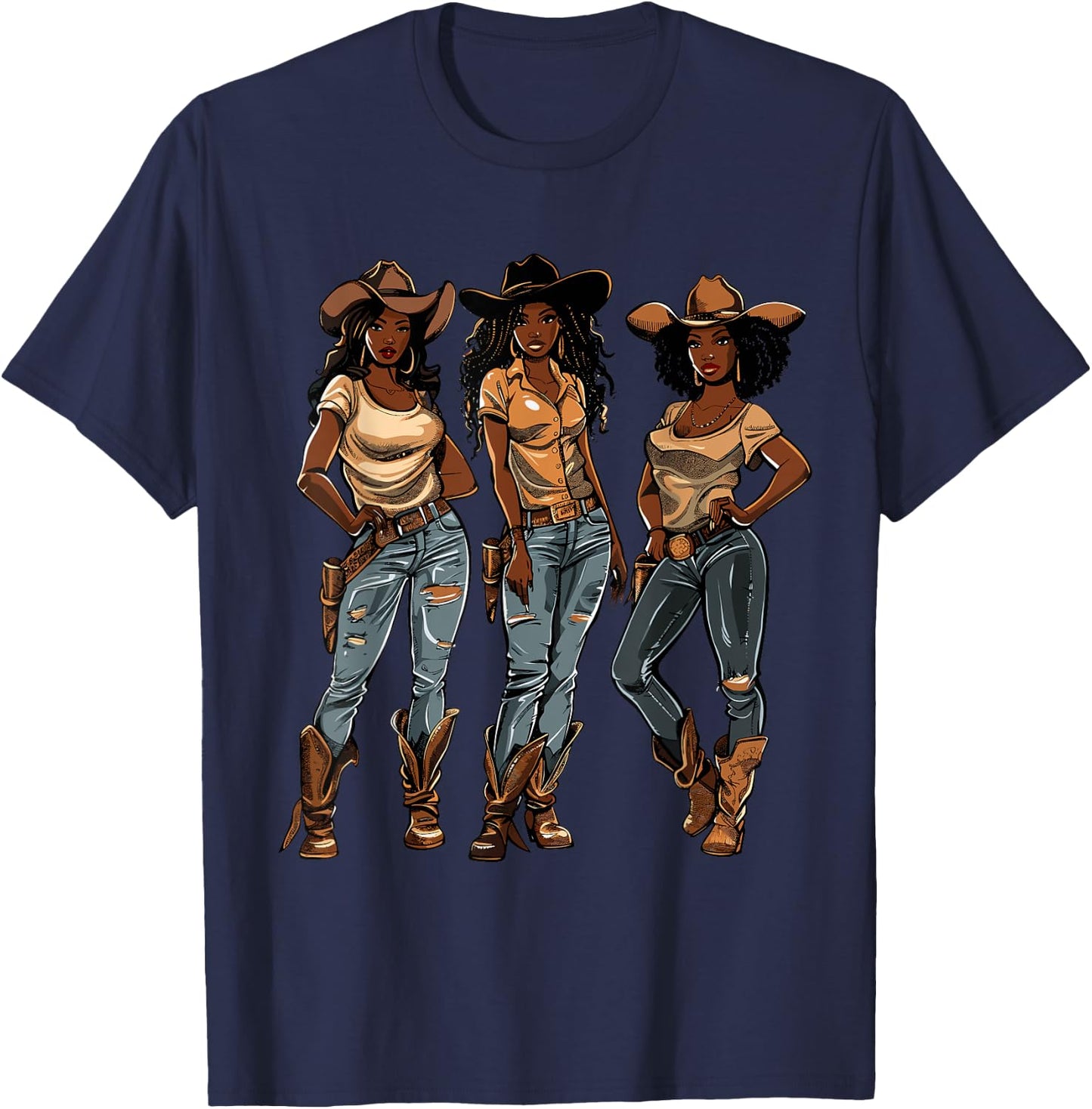 Black African American Cowgirl Western Country Texas Rodeo T-Shirt - T-Shirt | Navy