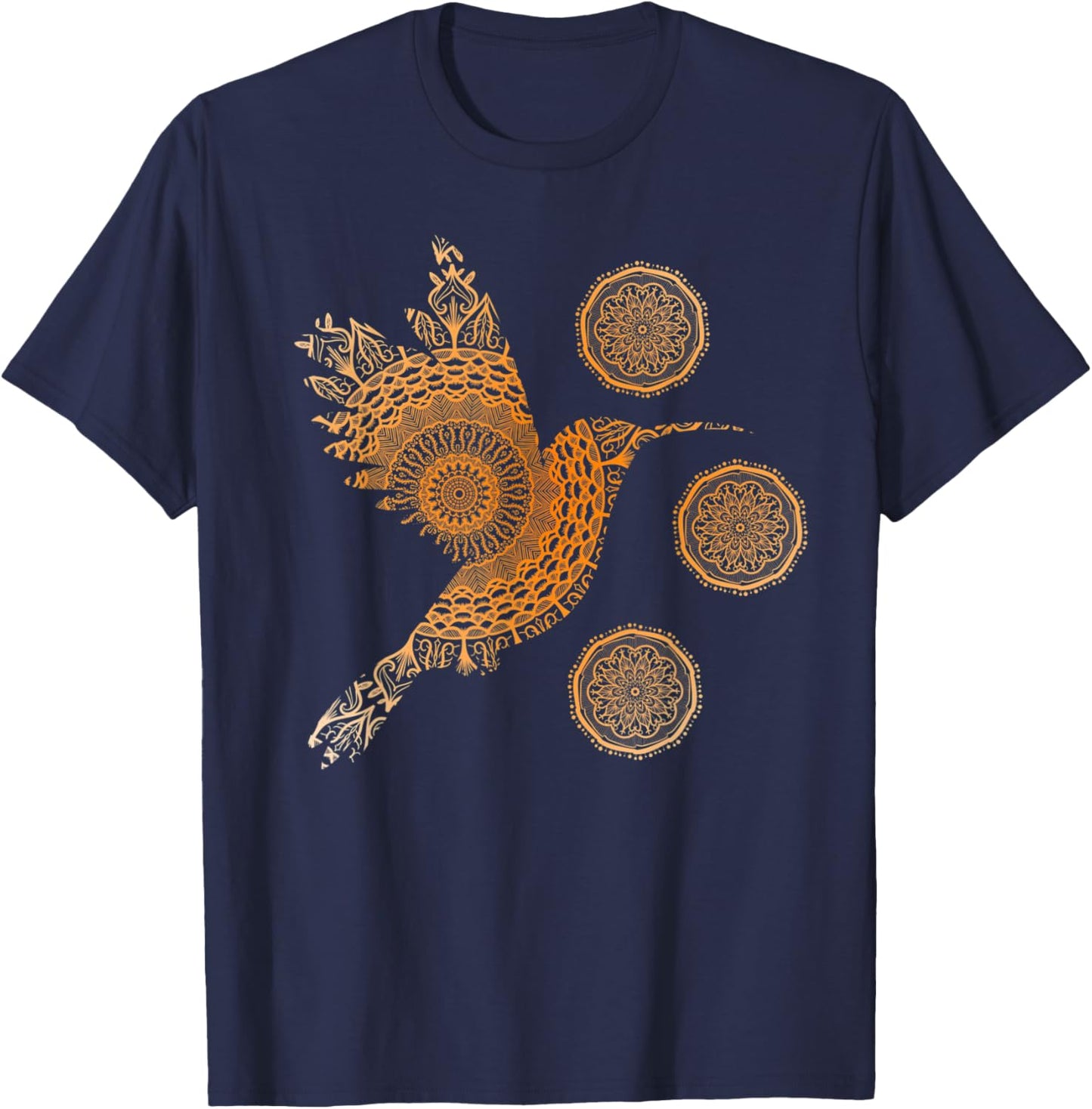 Sacred Mandala Hummingbird Nature Fractal Geometry T-Shirt - T-Shirt | Navy