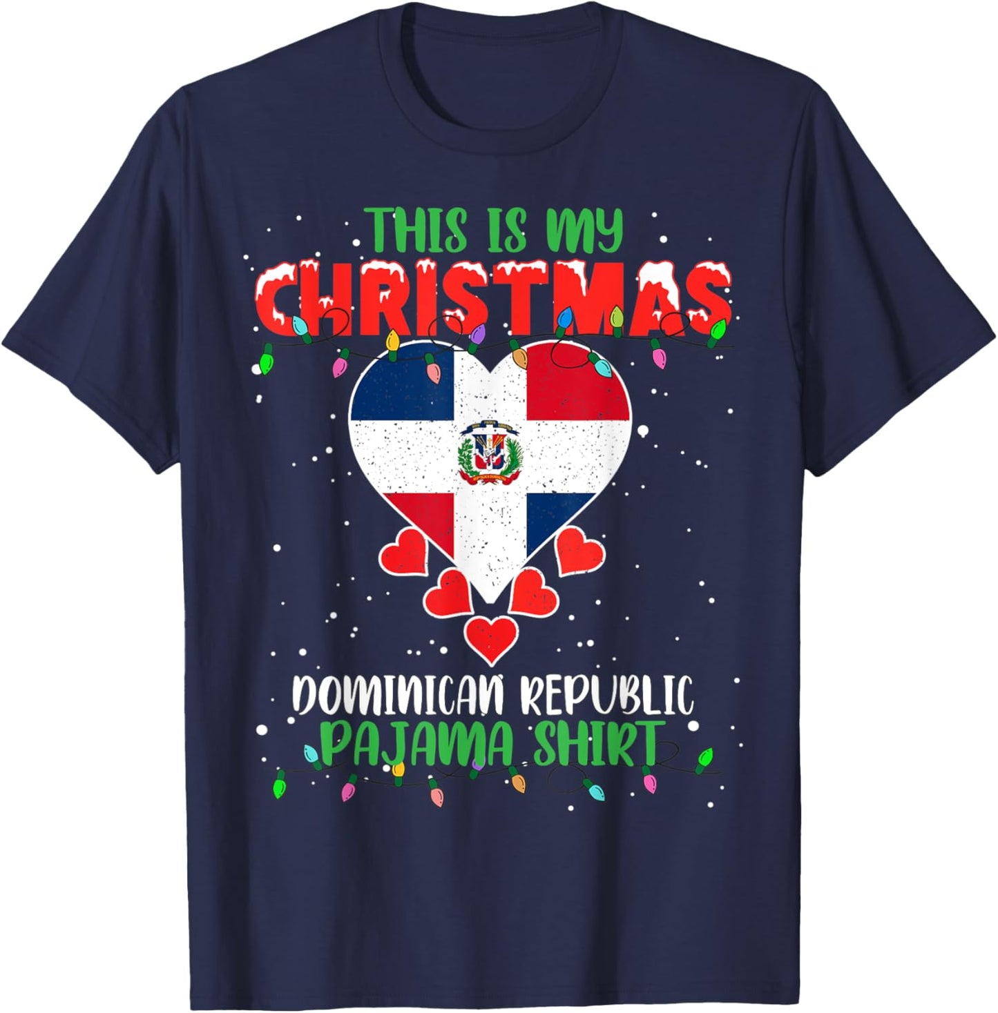 This Is My Christmas Lights Dominican Republic Flag Pajama T-Shirt - T-Shirt | Navy