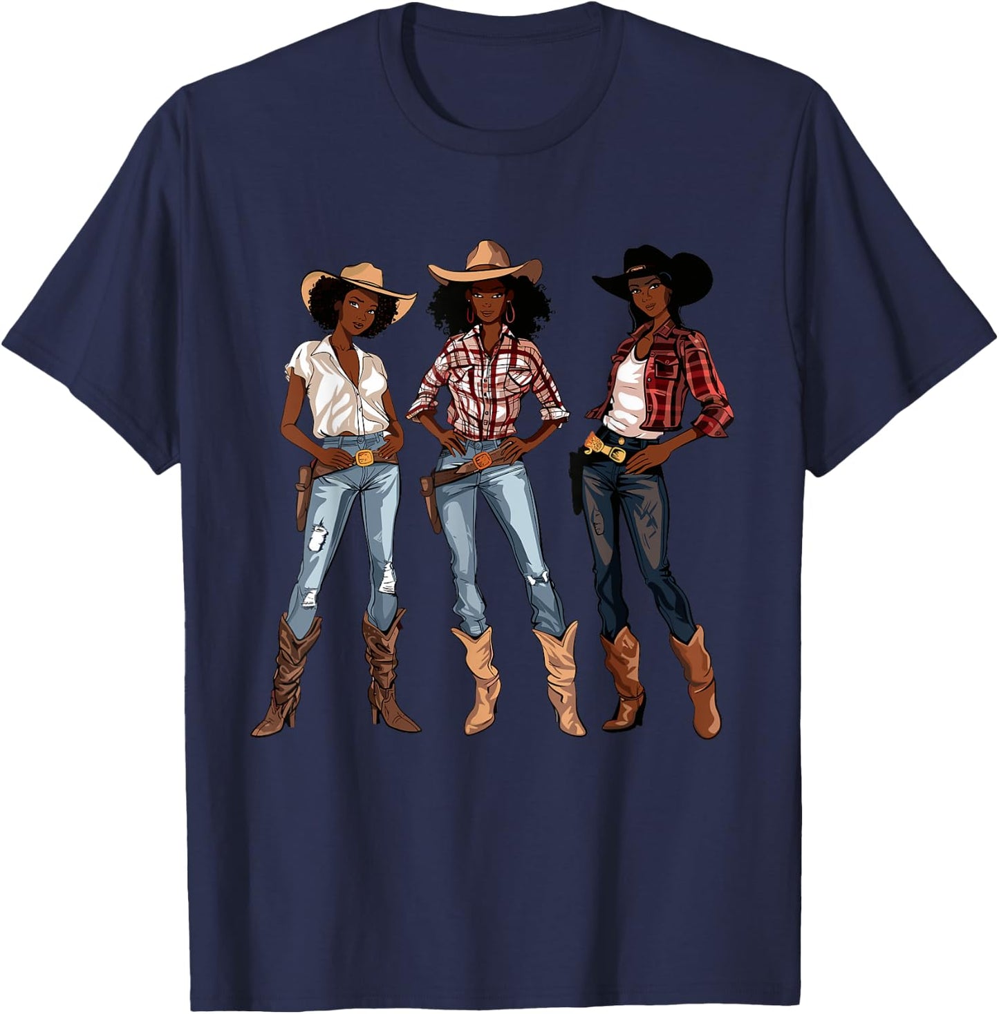 Black African American Cowgirl Western Country Texas Rodeo T-Shirt - T-Shirt | Navy