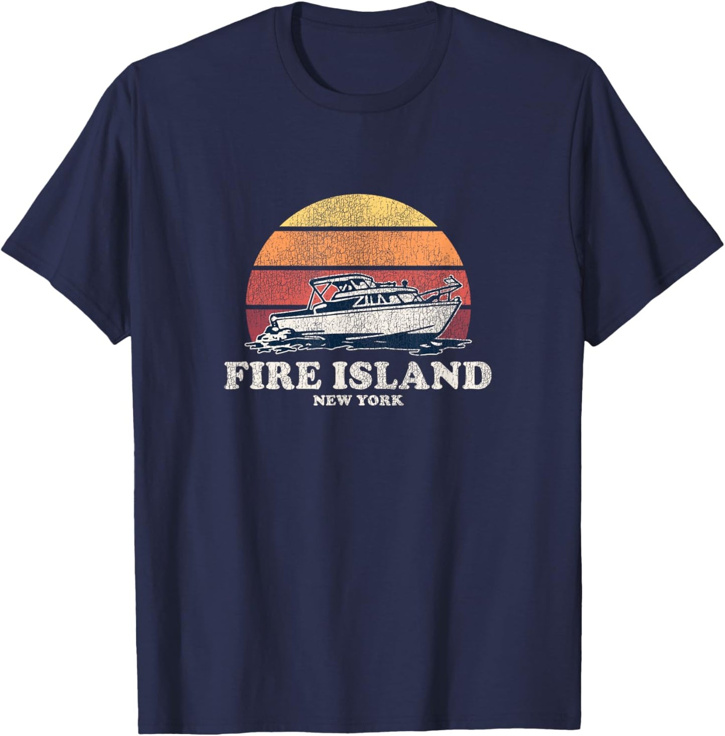 Fire Island NY Vintage Boating 70s Retro Boat Design T-Shirt - T-Shirt | Navy