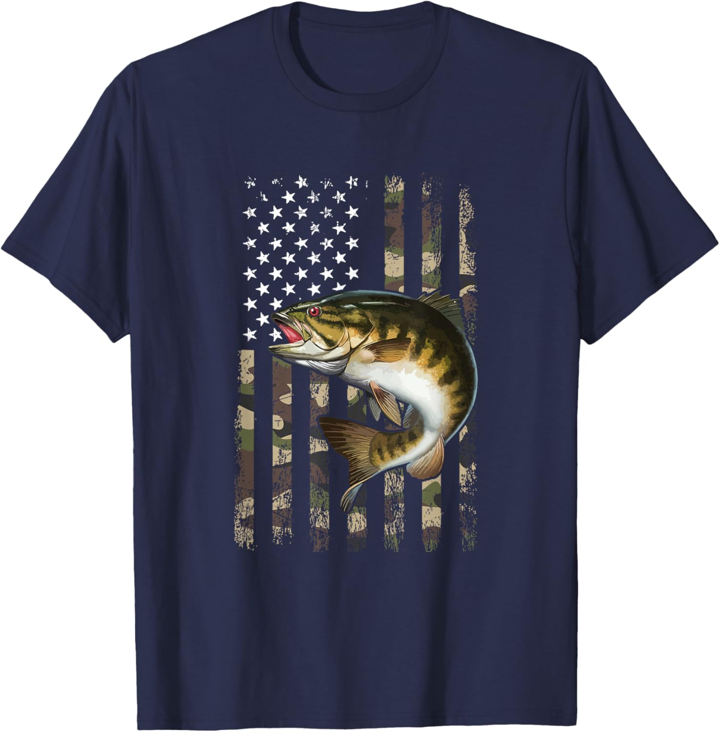smallmouth bass American Flag, smallmouth bass T-Shirt - T-Shirt | Navy