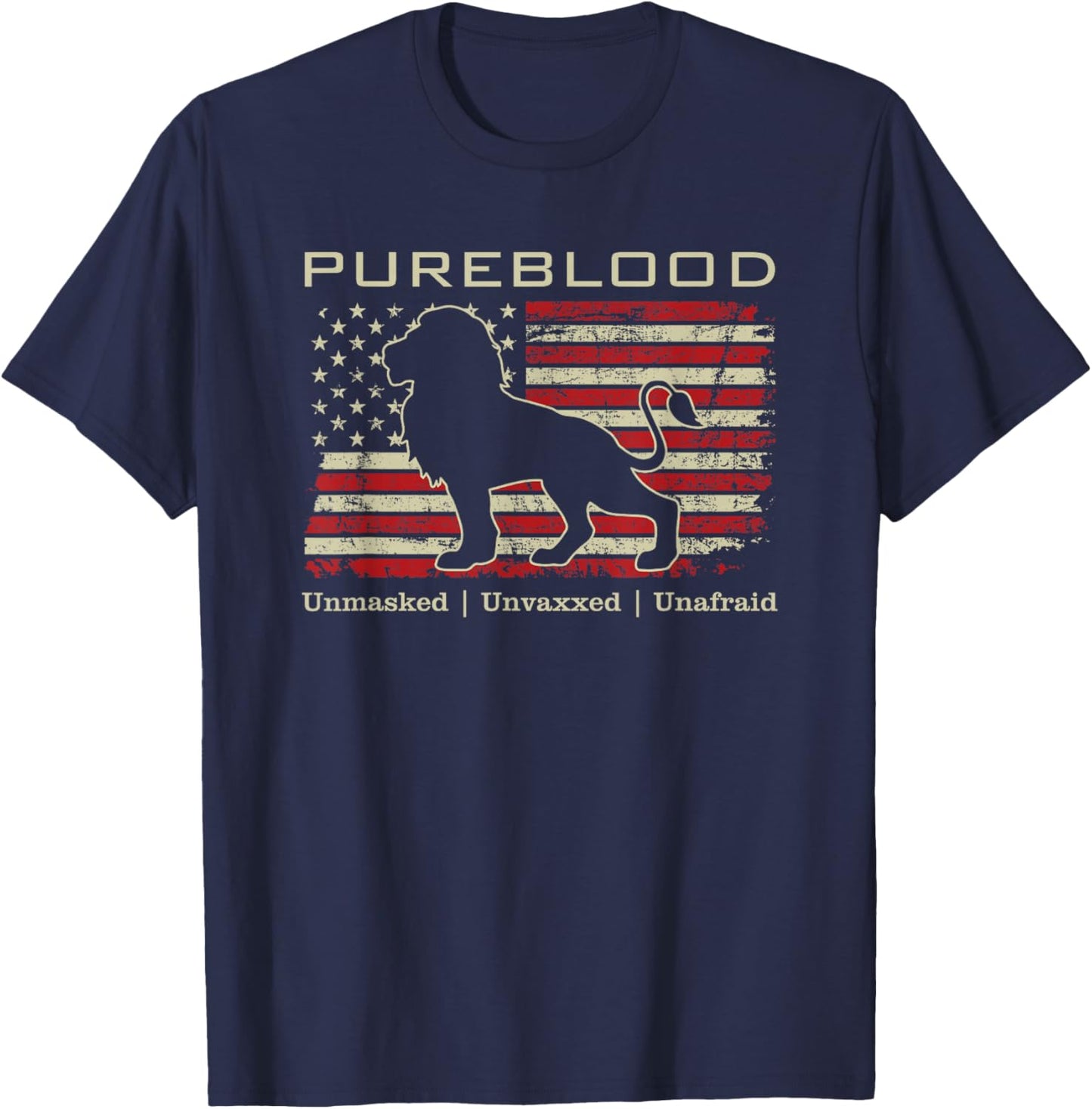 Pureblood Movement #Pureblood Medical Freedom Lion USA Flag Small T-Shirt - T-Shirt | Navy