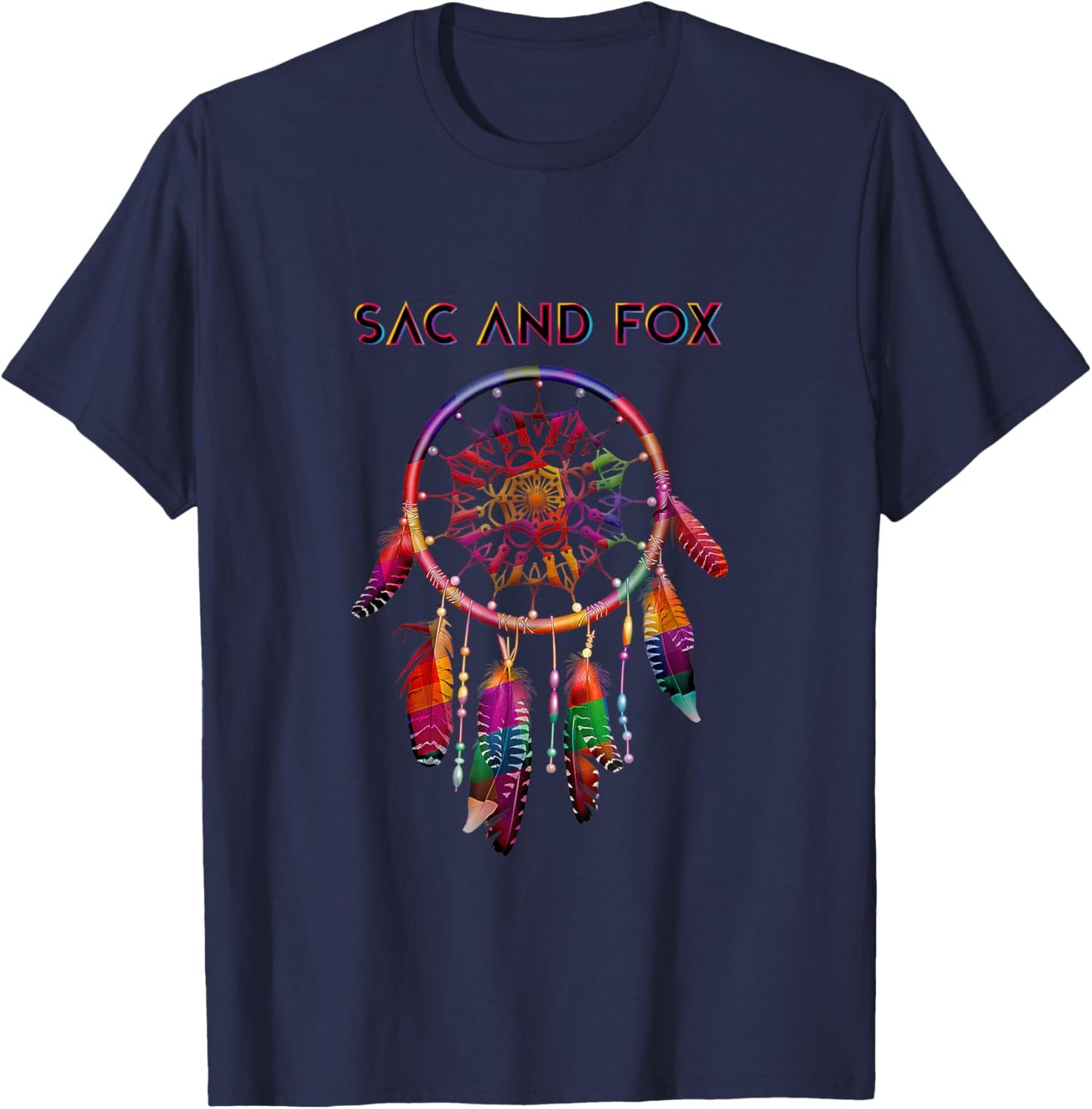 Sac and Fox Native American Indian Colorful Dreamcatcher T-Shirt - T-Shirt | Navy