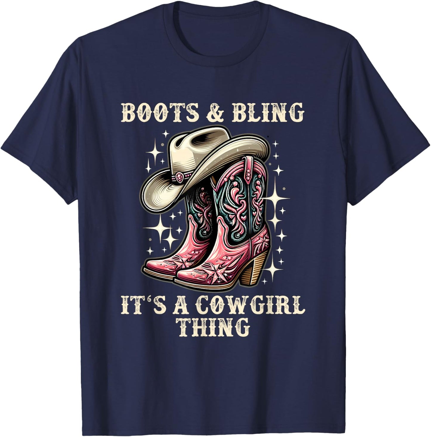 Boots And Bling Its A Cowgirl Thing Cowboy Hat Kids Cowgirls T-Shirt - T-Shirt | Navy