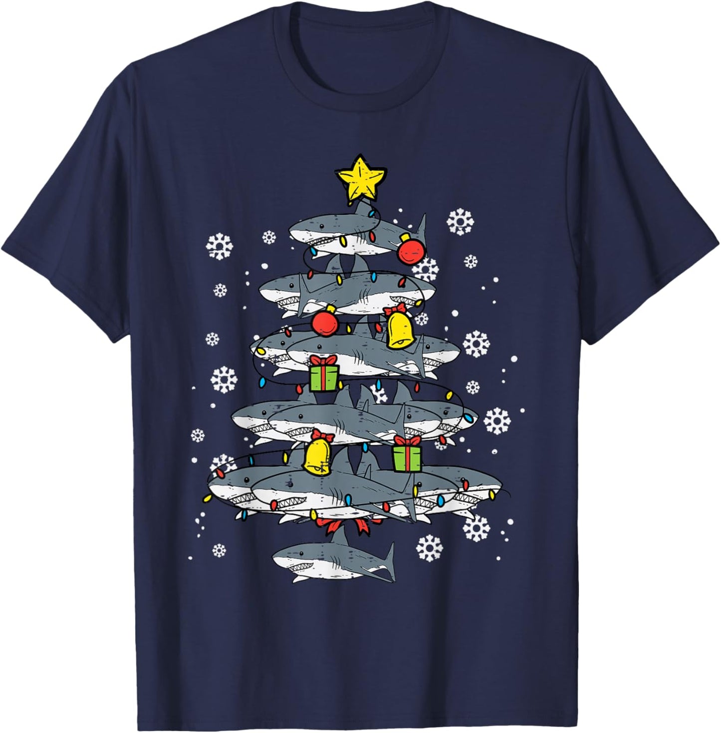 Sharks Christmas Tree Xmas Pajamas PJs Boys Toddler Kids T-Shirt - T-Shirt | Navy