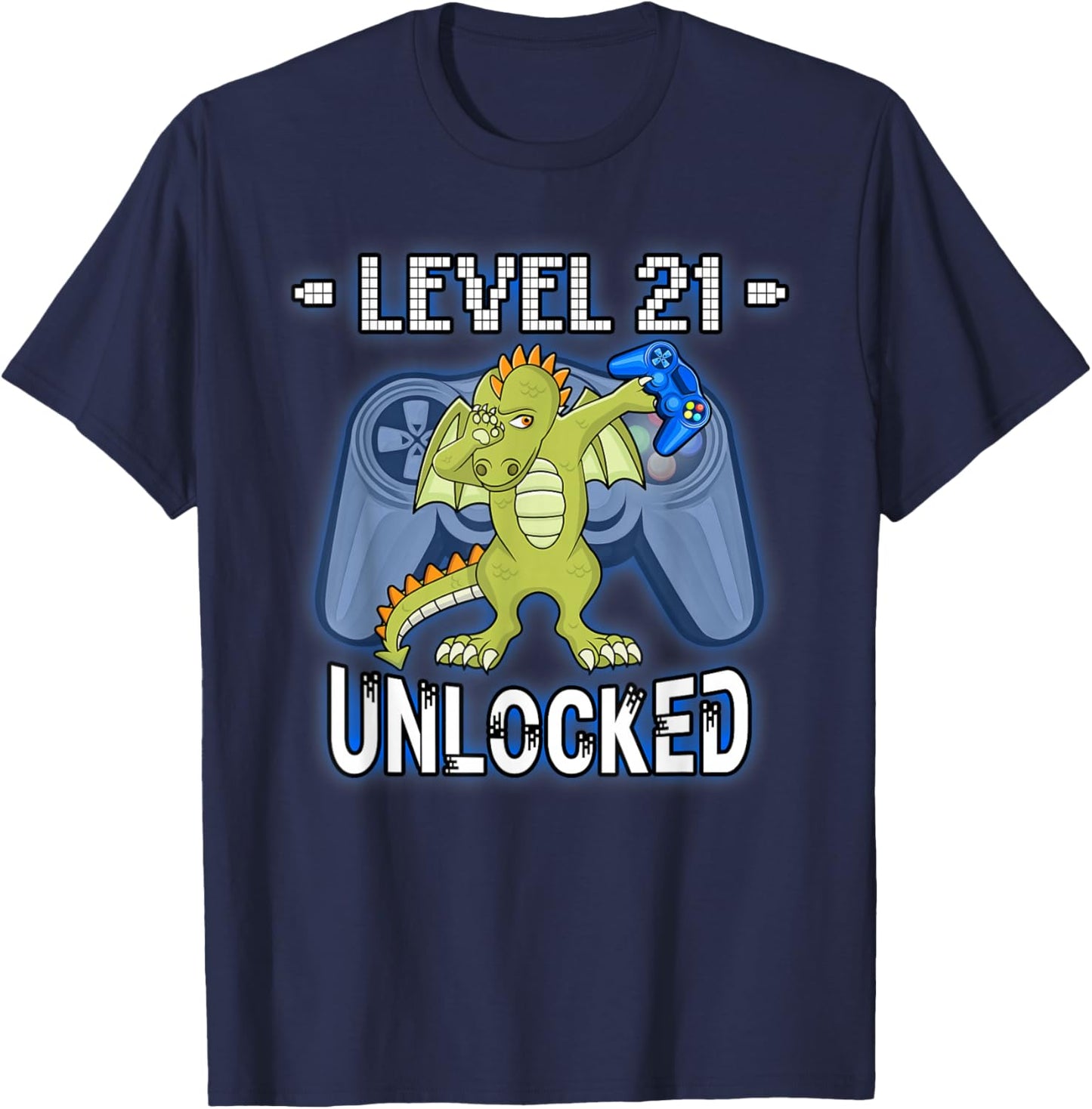Level 21 Unlocked - Funny Dabbing Dragon Gamer 21st Birthday T-Shirt - T-Shirt | Navy
