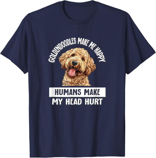 Funny Make Me Happy Goldendoodle Doodle Lover T-Shirt - T-Shirt | Navy