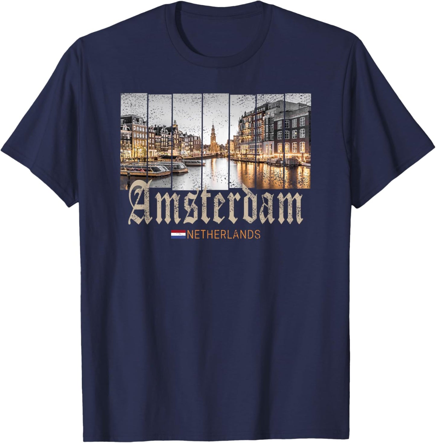 Amsterdam Netherlands at night Holland vintage souvenir T-Shirt - T-Shirt | Navy