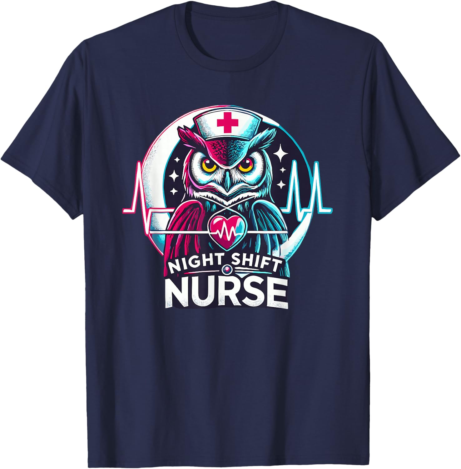 Night Shift Nurse Owl RN RT US Funny Nurse T-Shirt - T-Shirt | Navy
