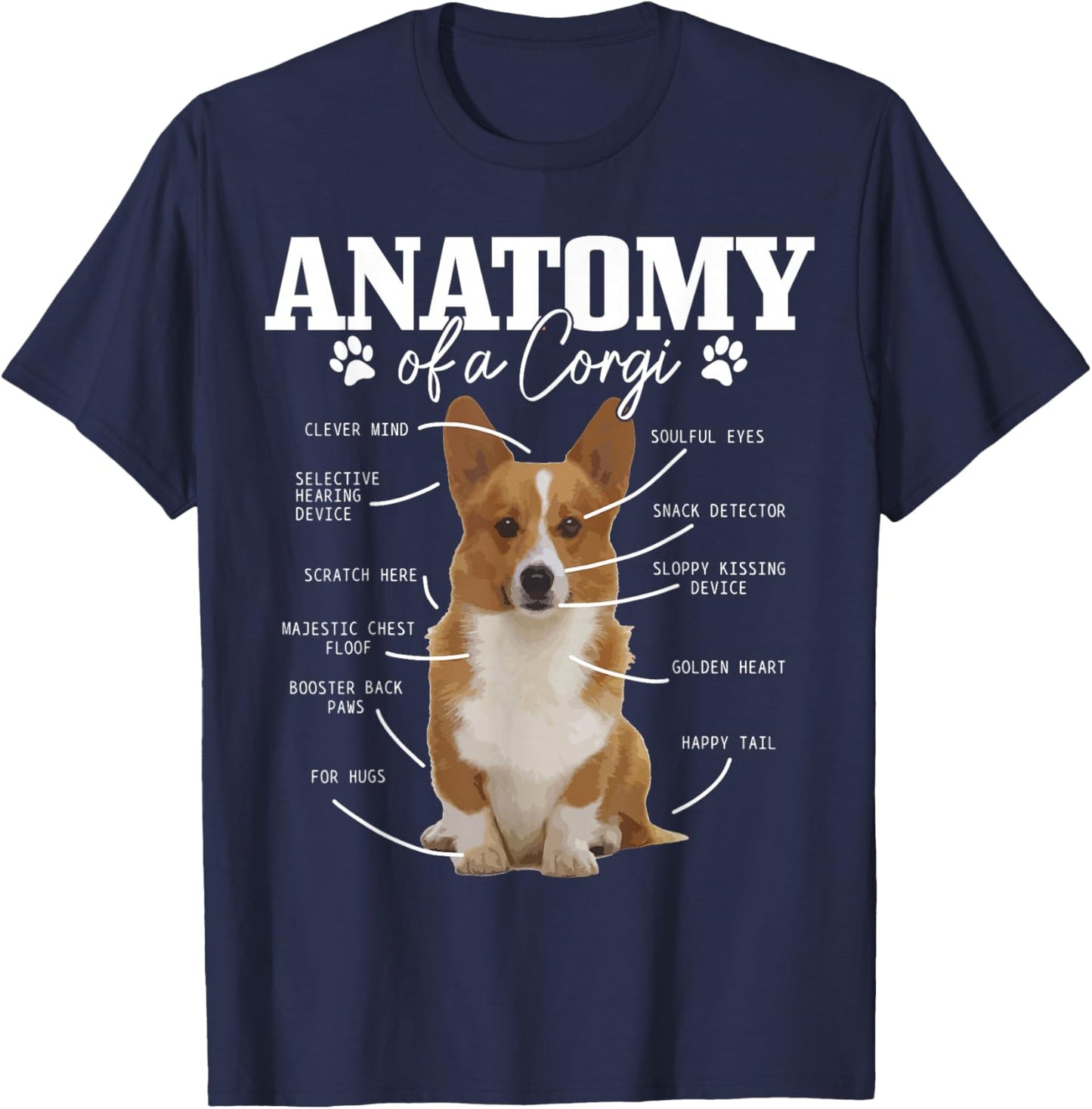 Anatomy Of A Corgi Funny Cute Dog Corgi Mom Corgi Dad Women Girls Kids T-Shirt - T-Shirt | Navy