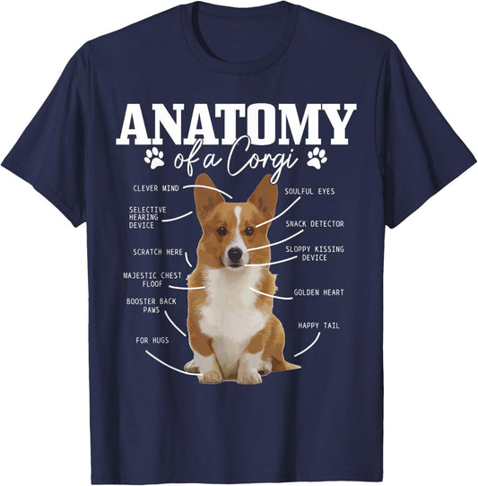 Anatomy Of A Corgi Funny Cute Dog Corgi Mom Corgi Dad Women Girls Kids T-Shirt - T-Shirt | Navy