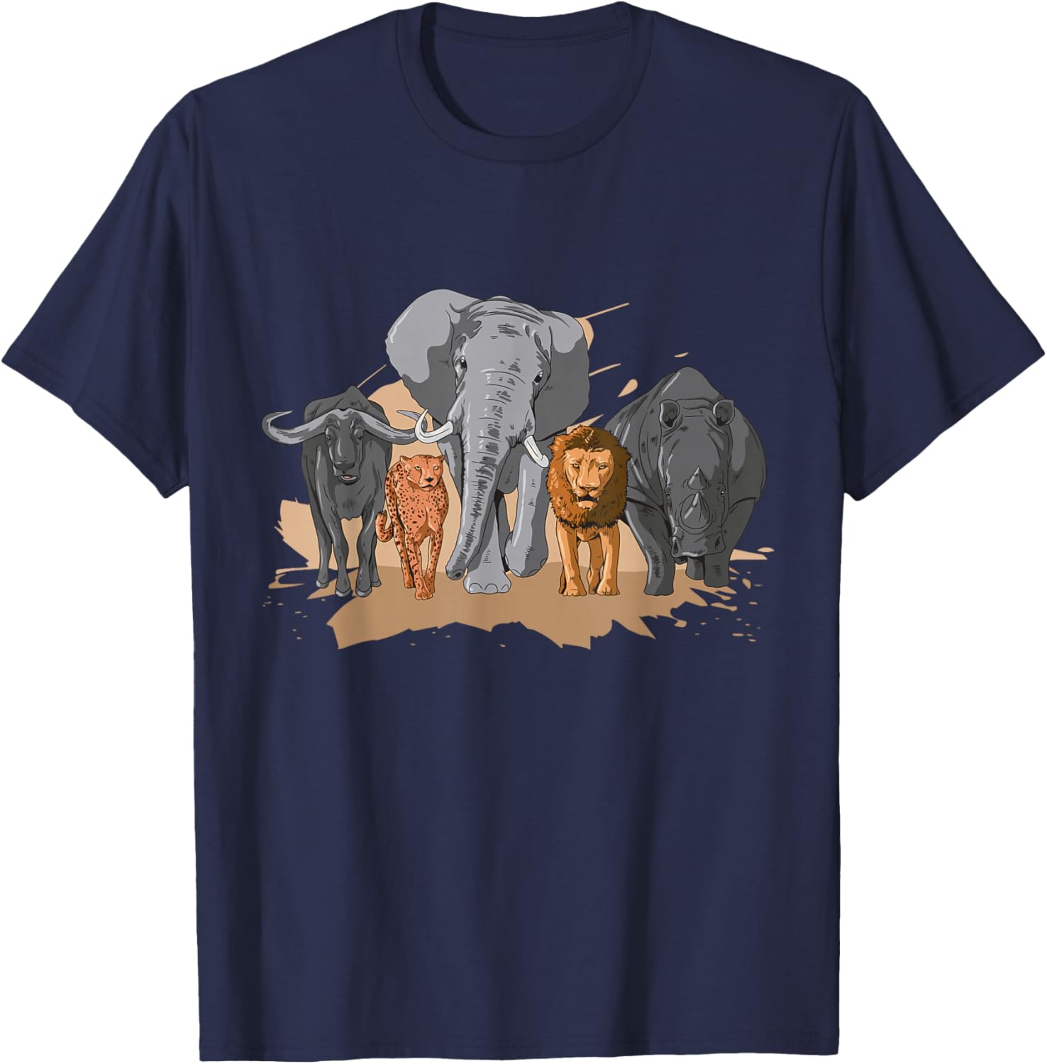 African Big Five Design African Animal Safari Animals Safari T-Shirt - T-Shirt | Navy