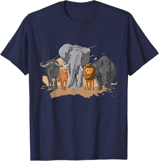 African Big Five Design African Animal Safari Animals Safari T-Shirt - T-Shirt | Navy