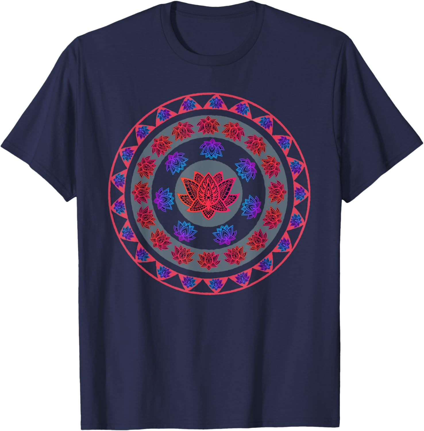 Lotus Flower Sacred Flower Mandala Lotus Design Lotus Flower T-Shirt - T-Shirt | Navy