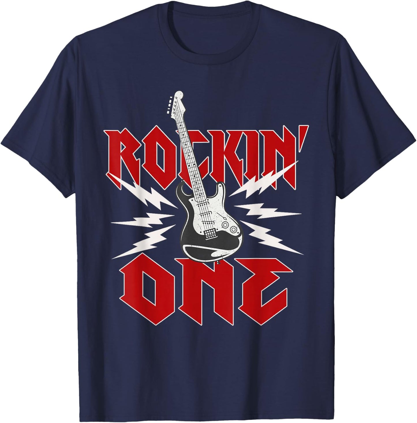 One Rockin One Birthday Family Matching Rock Guitar T-Shirt - T-Shirt | Navy
