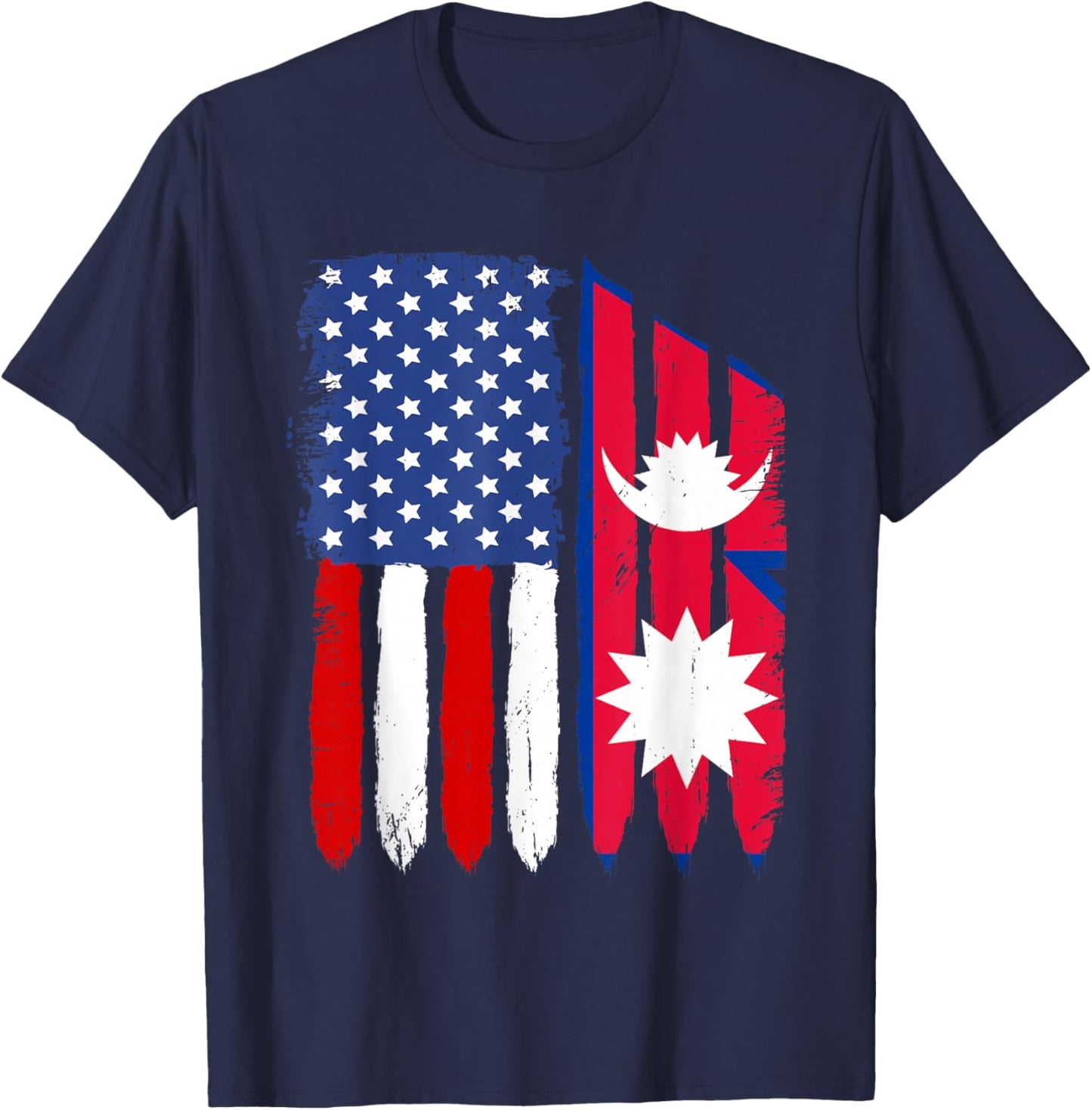 Distressed Retro USA American Nepal Flag Patriotic Kids Men T-Shirt - T-Shirt | Navy