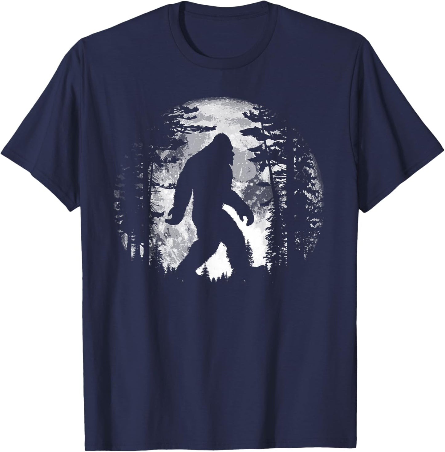 Bigfoot Night Stroll Cool Full Moon & Tree Tunnel Sasquatch T-Shirt - T-Shirt | Navy