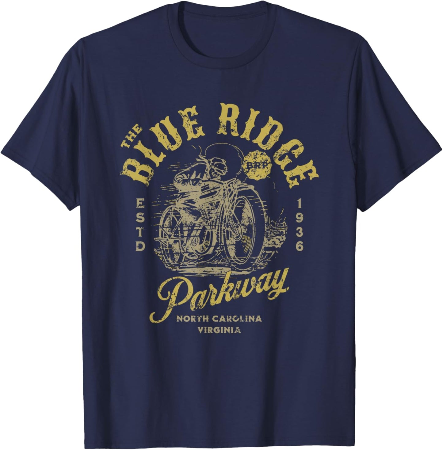 Blue Ridge Parkway Vintage Motorcycle Design T-Shirt - T-Shirt | Navy