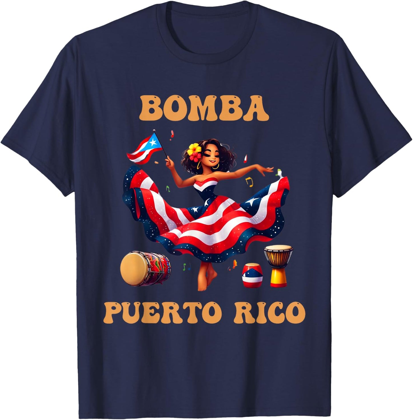 Puerto Rico Flag Hispanic Heritage Month Women Bomba Dancer T-Shirt - T-Shirt | Navy