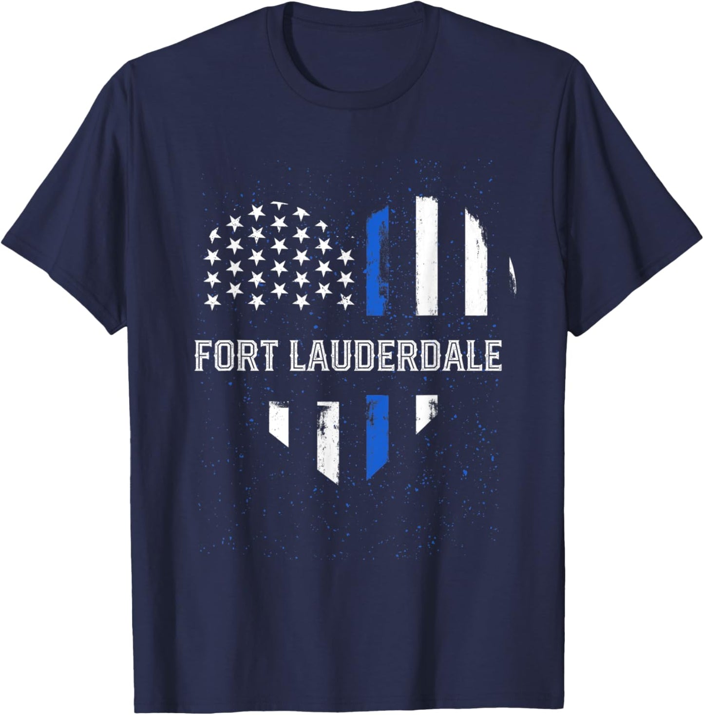Thin Blue Line Heart Fort Lauderdale Police Officer T-Shirt - T-Shirt | Navy