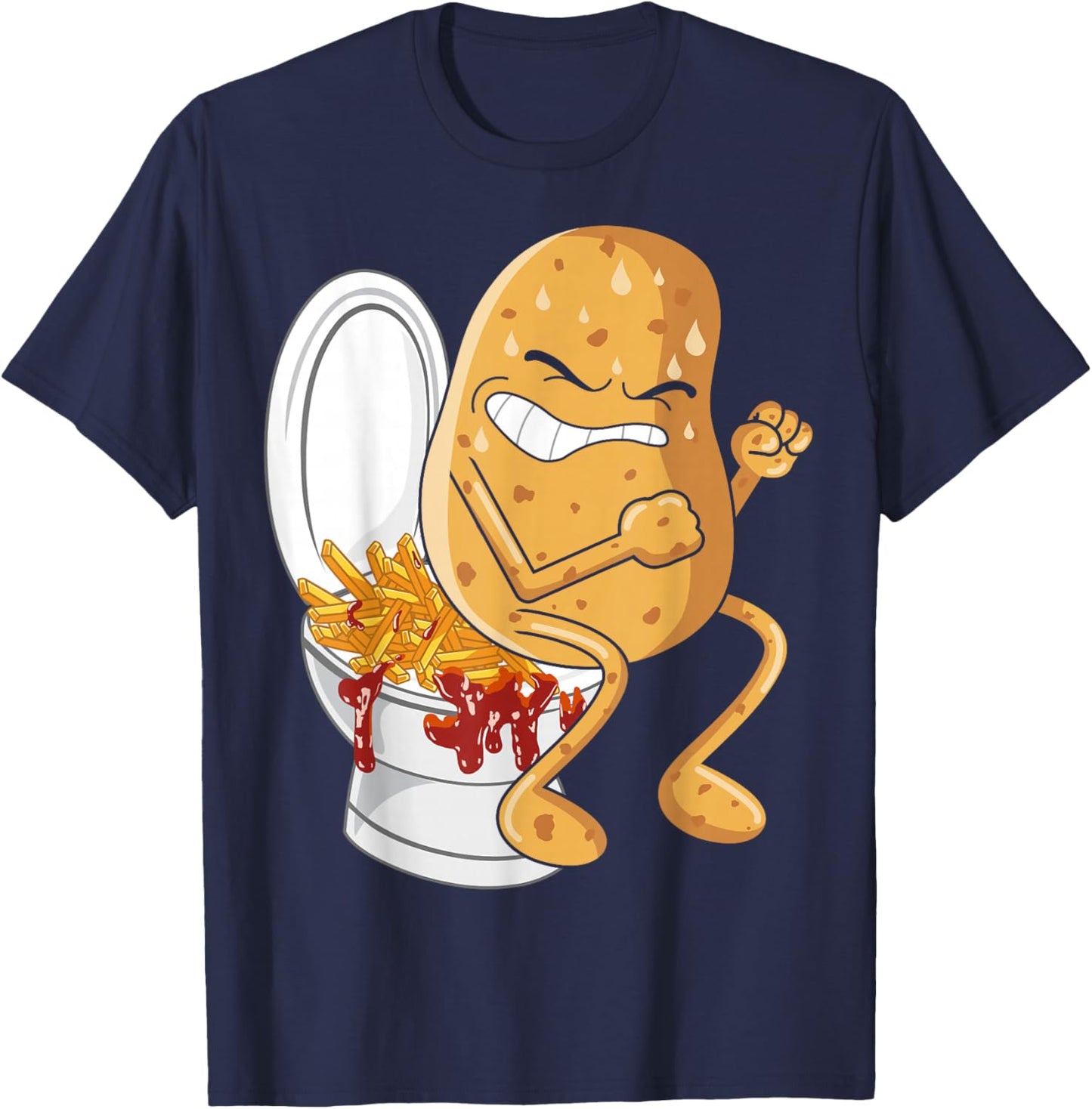 French Fry Lover Finger Chips Comfort Food Funny Potato Pooping French Fries Fried Potatoes Food Lover - , All Ages, Humorous, Casual - Black, Small, Short Sleeve T-Shirt - T-Shirt | Navy