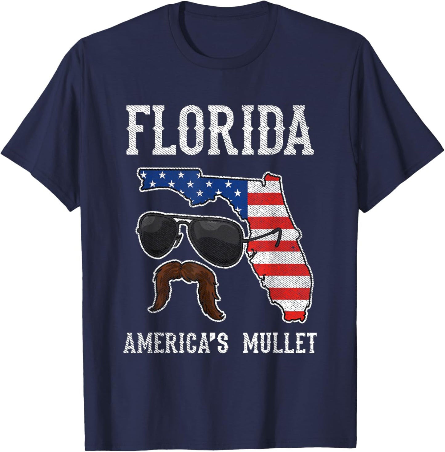 Florida America's Mullet Funny Patriotic American Flag Small T-Shirt - T-Shirt | Navy