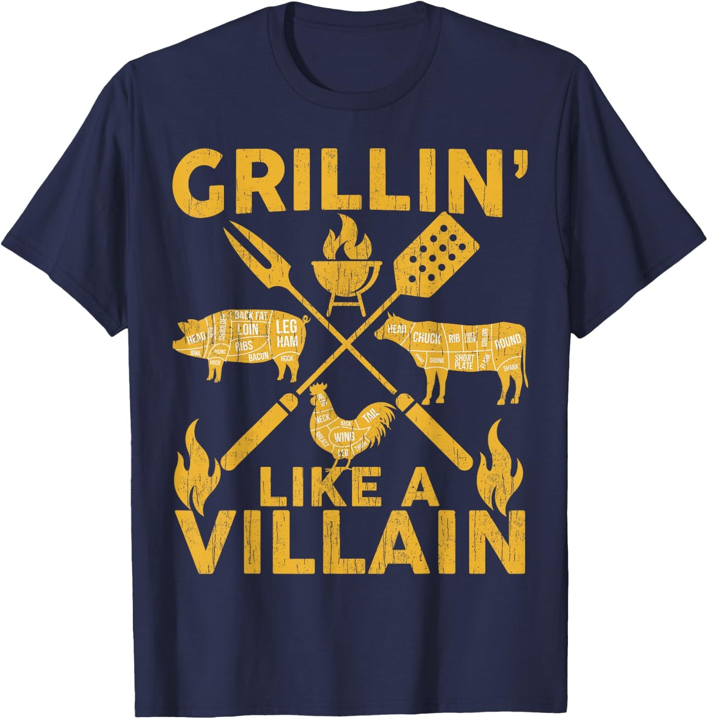 BBQ-Shirt Funny Grillin Like A Villain Barbecue Grilling Men T-Shirt - T-Shirt | Navy