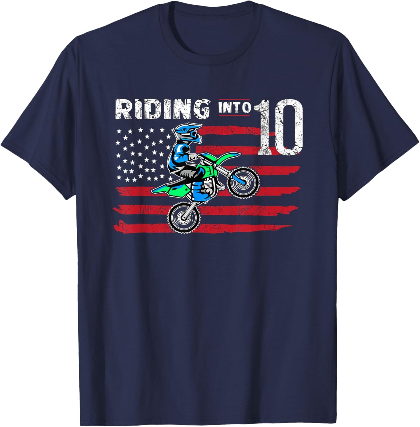 Motocross 10 Years Old Dirt Bike 10th Birthday Party Gift T-Shirt - T-Shirt | Navy