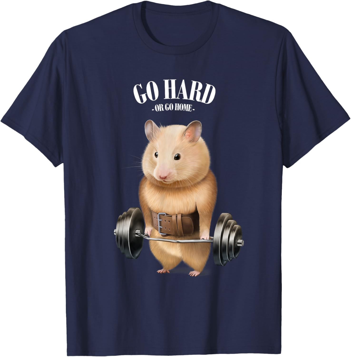 Hamster Muscle Training with Barbell Shrug Bar Fitness Gym T-Shirt - T-Shirt | Navy