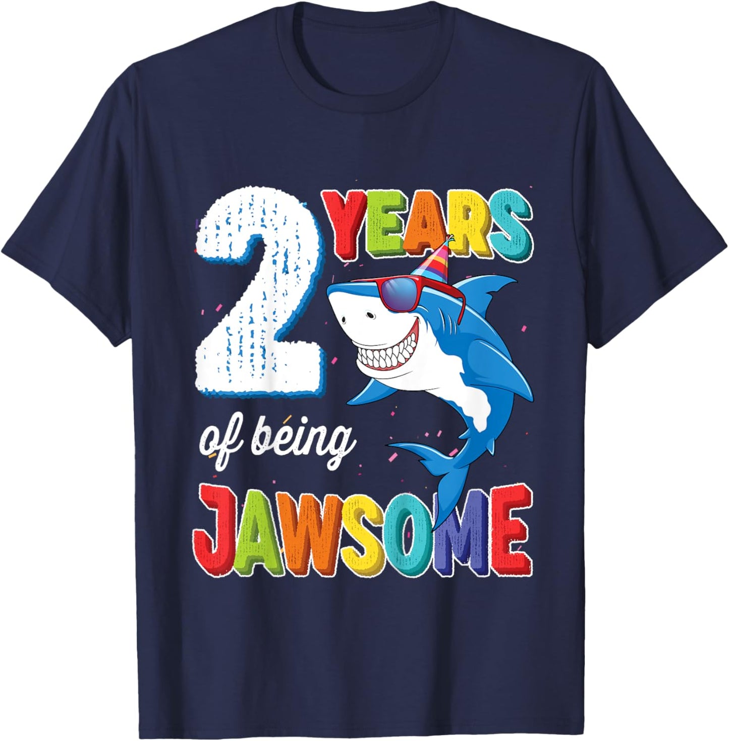 2 Year Old Shirt Toddlers Kids JawSome Shark 2nd Birthday T-Shirt - T-Shirt | Navy