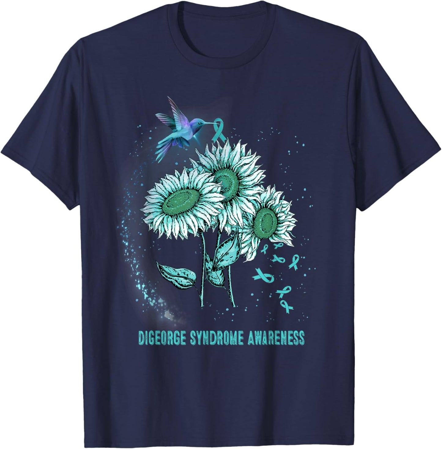 Hummingbird Sunflower DiGeorge Syndrome Awareness T-Shirt - T-Shirt | Navy
