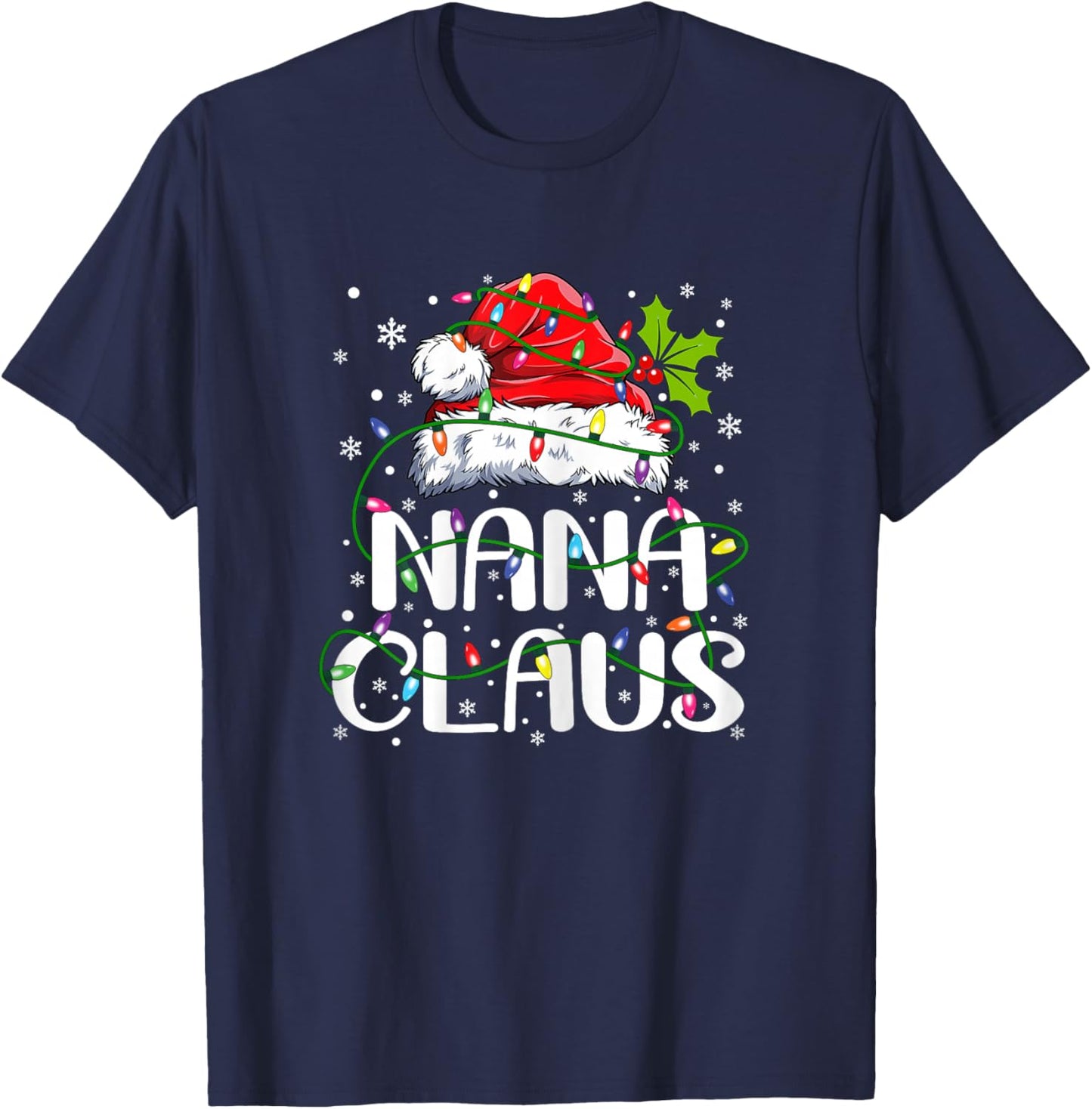 Nana Claus Christmas Lights Pajama Family Matching T-Shirt - T-Shirt | Navy